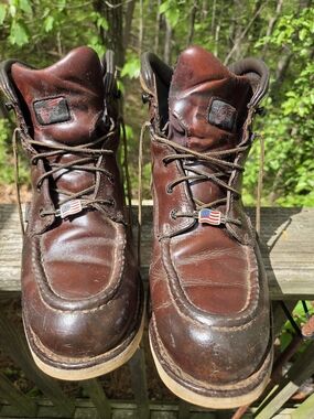 MENS Red Wing Shoes Dark Brown Leather Moc Toe Boots with American Flags